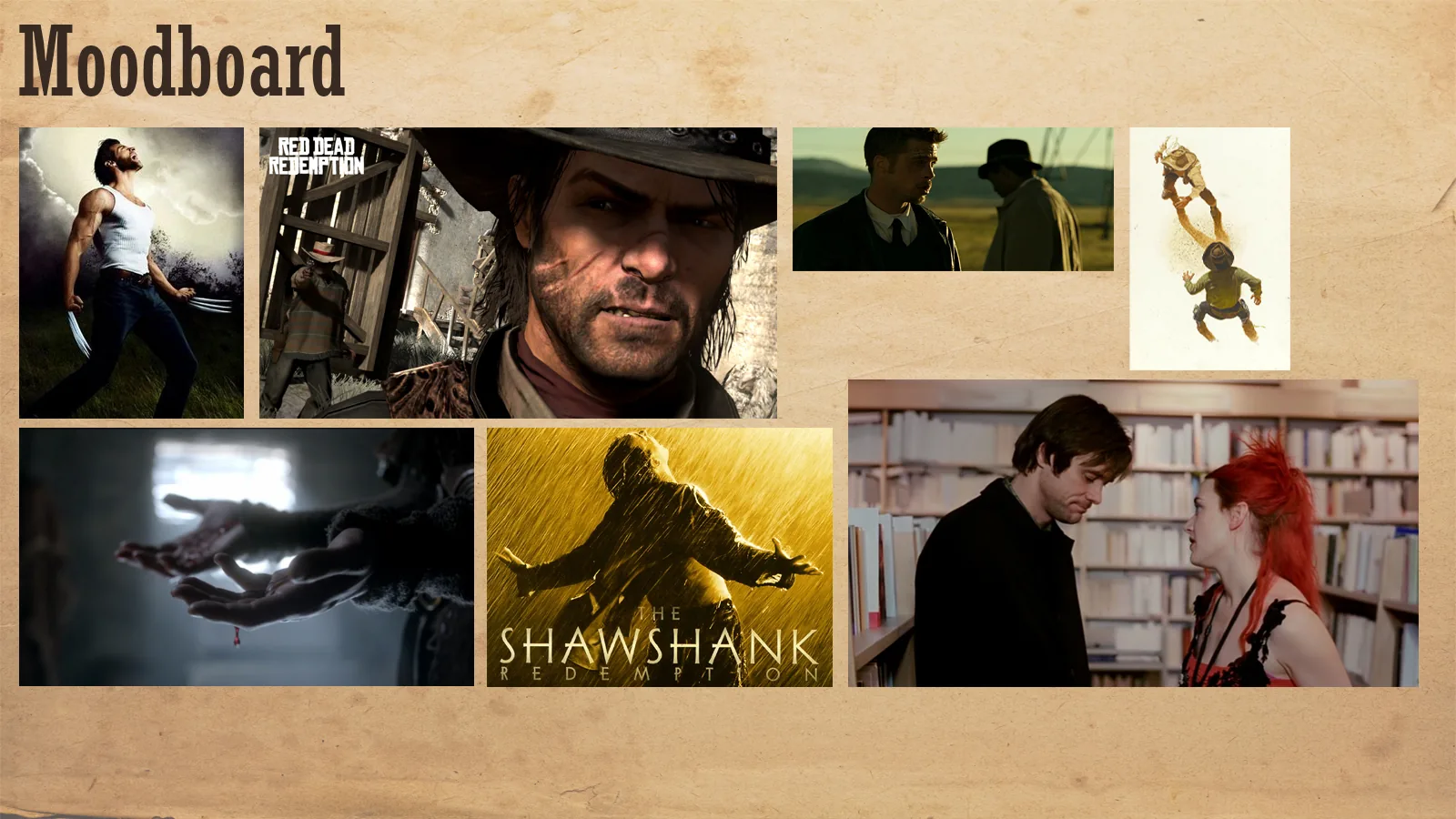 Peristrofo moodboard: film and game stills that set the tone